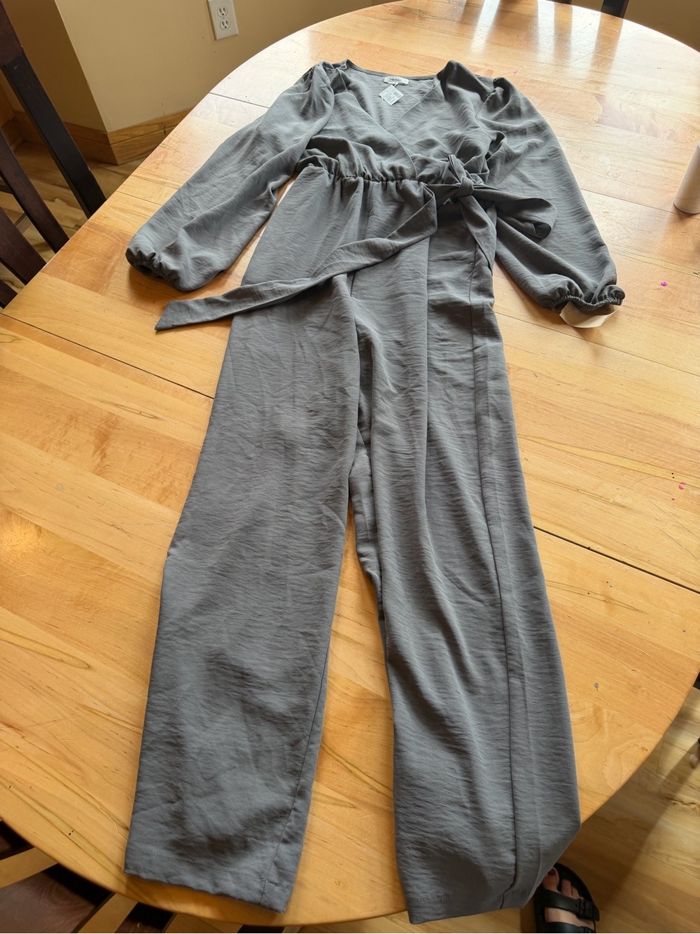 Maurices Slate Gray Wrap Jumpsuit with Tie Waist
